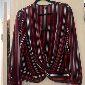 Express Red and Black Striped Blouse